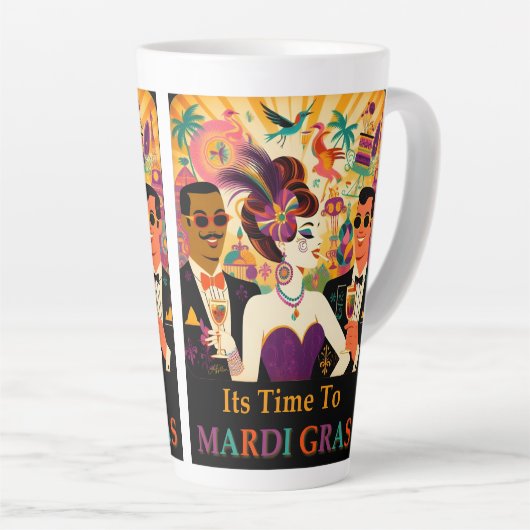 Mid Century Futuristische Mardi Gras Cocktail Part Latte Mok (Rechterhoek)