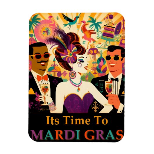Mid Century Futuristische Mardi Gras Cocktail Part Magneet (Verticaal)