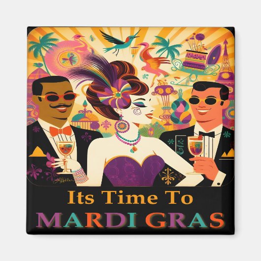 Mid Century Futuristische Mardi Gras Cocktail Part Magneet (Voorkant)