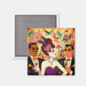 Mid Century Futuristische Mardi Gras Cocktail Part Magneet (Voorkant / Achterkant)