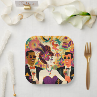 Mid Century Futuristische Mardi Gras Cocktail Part Papieren Bordje