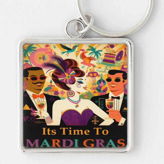 Mid Century Futuristische Mardi Gras Cocktail Part Sleutelhanger (Voorkant)