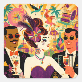 Mid Century Futuristische Mardi Gras Cocktail Part Vierkante Sticker
