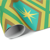 Mid Century Gele Sterren op Retro diamanten Patroo Cadeaupapier (Rol Hoek)