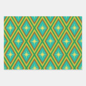 Mid Century Gele Sterren op Retro diamanten Patroo Inpakpapier Vel (Voorkant 3)