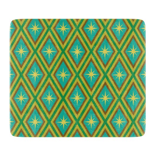 Mid Century Gele Sterren op Retro diamanten Patroo Snijplank (Voorkant)