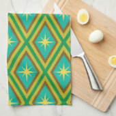 Mid Century Gele Sterren op Retro diamanten Patroo Theedoek (Quarter Fold)