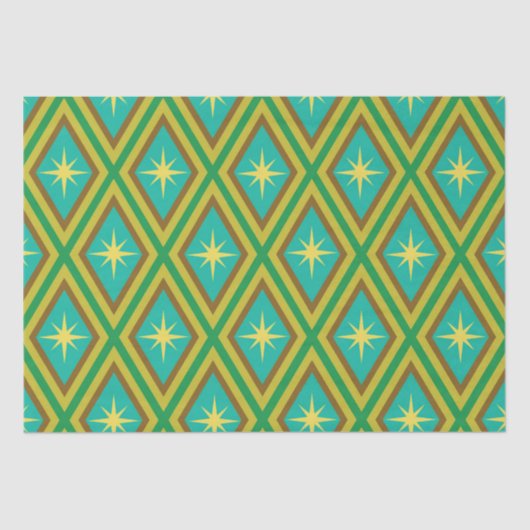 Mid Century Gele Sterren op Retro diamanten Patroo Tissuepapier (Voorkant)