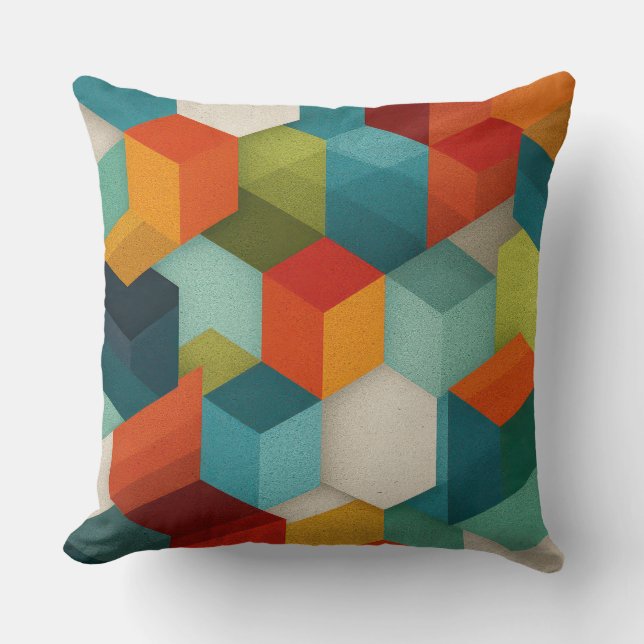 Mid-Century Geometric Cube Throw Pillow Kussen (Voorkant)