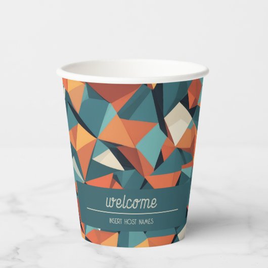 Mid-Century Geometric Teal & Orange | Custom Papieren Bekers (Voorkant)