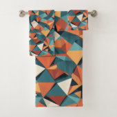 Mid-Century Geometric Teal & Orange Pattern Bad Handdoek (Insitu)