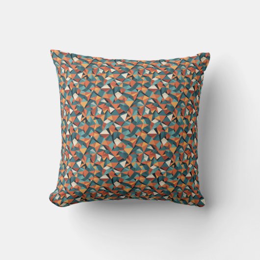 Mid-Century Geometric Teal & Orange Pattern Kussen (Voorkant)