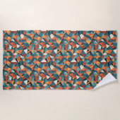 Mid-Century Geometric Teal & Orange Pattern Strandlaken (Voorkant)