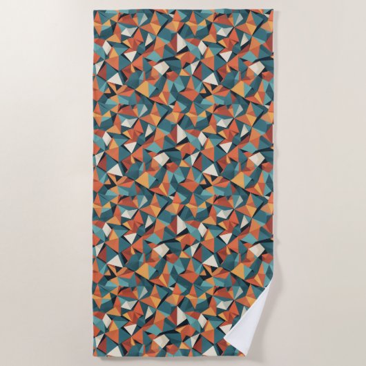 Mid-Century Geometric Teal & Orange Pattern Strandlaken (Voorkant)
