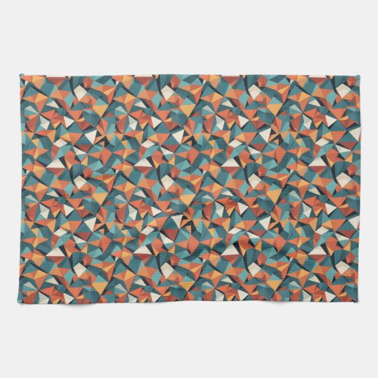 Mid-Century Geometric Teal & Orange Pattern Theedoek (Horizontaal)