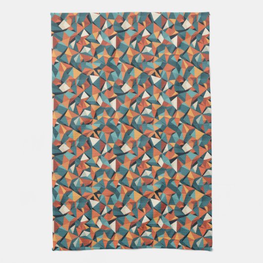 Mid-Century Geometric Teal & Orange Pattern Theedoek (Verticaal)