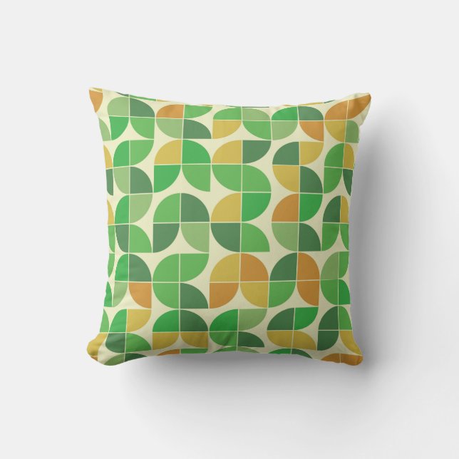 Mid Century Geometrisch Groen Sinaasappel Patroon  Kussen (Voorkant)