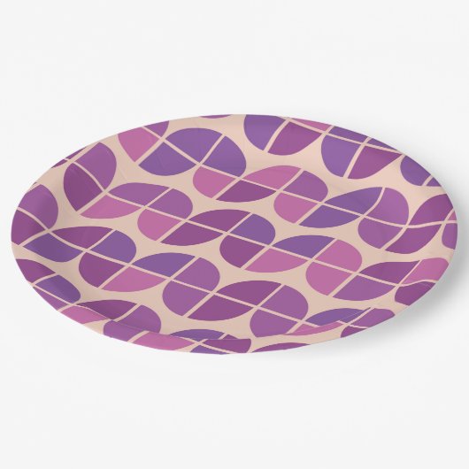 Mid Century Geometrisch Roze Paarse Patroon Papieren Bordje (Gekanteld)