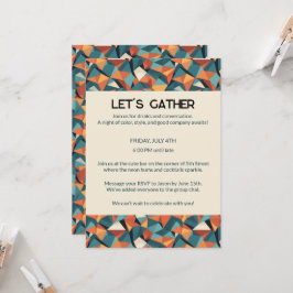Mid-Century Geometrisch Teal & Oranje | Op Maat Kaart