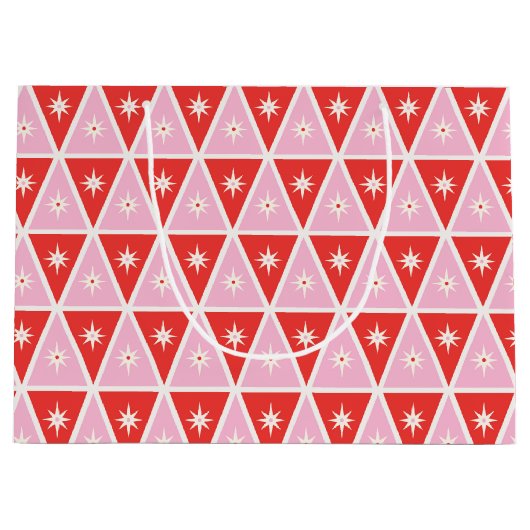 Mid-century geometrische roze en rood groot cadeauzakje (Voorkant)