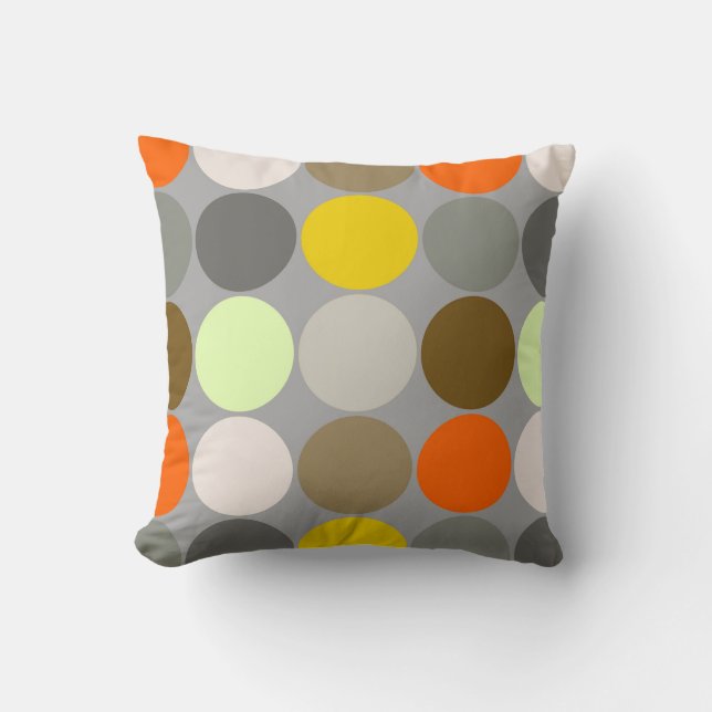 Mid-Century Giant Dots, Gray, Gold and Orange Kussen (Voorkant)
