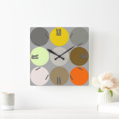 Mid-Century Giant Dots, Gray, Gold and Orange Vierkante Klok (Huis)