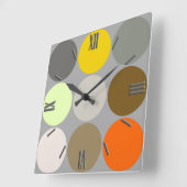 Mid-Century Giant Dots, Gray, Gold and Orange Vierkante Klok (Hoek)