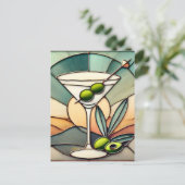Mid Century Glas in lood 2 Olive Martini Briefkaart (Staand voorkant)