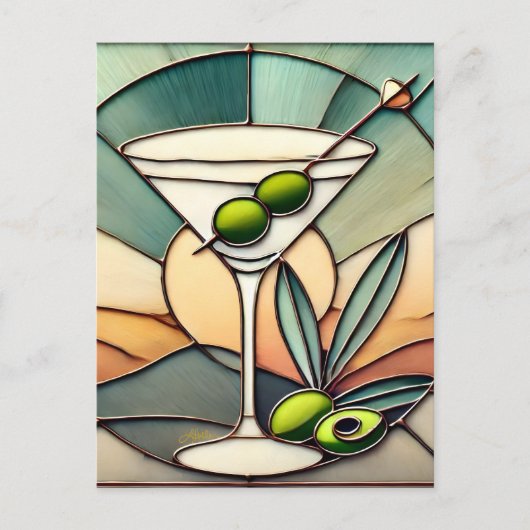 Mid Century Glas in lood 2 Olive Martini Briefkaart (Voorkant)