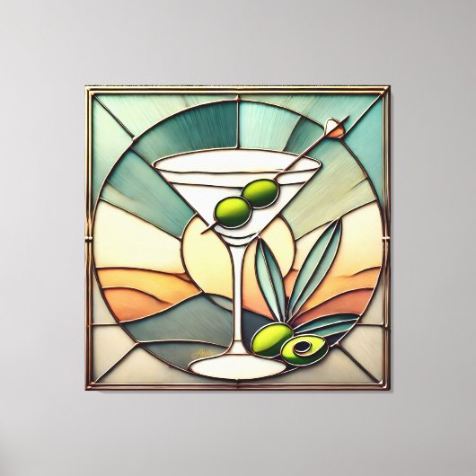Mid Century Glas in lood 2 Olive Martini Canvas Afdruk (Voorkant)