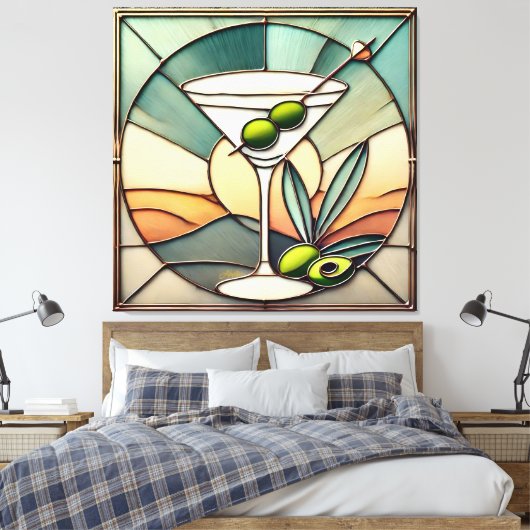 Mid Century Glas in lood 2 Olive Martini Canvas Afdruk (Insitu (Slaapkamer))