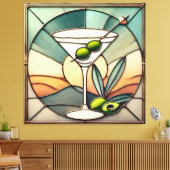 Mid Century Glas in lood 2 Olive Martini Canvas Afdruk (Insitu (Woonkamer))