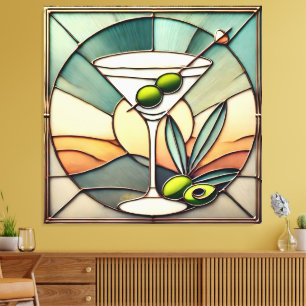 Mid Century Glas in lood 2 Olive Martini Canvas Afdruk