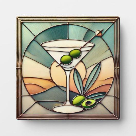 Mid Century Glas in lood 2 Olive Martini Fotoplaat (Voorkant)