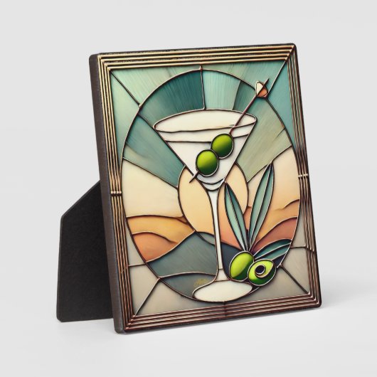 Mid Century Glas in lood 2 Olive Martini Fotoplaat (Voorkant)