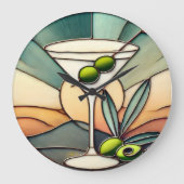 Mid Century Glas in lood 2 Olive Martini Grote Klok (Voorkant)
