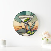 Mid Century Glas in lood 2 Olive Martini Grote Klok (Huis)