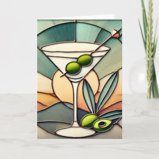 Mid Century Glas in lood 2 Olive Martini Kaart (Voorkant)