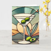 Mid Century Glas in lood 2 Olive Martini Kaart (Gele Bloem)