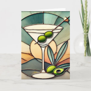 Mid Century Glas in lood 2 Olive Martini Kaart