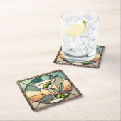 Mid Century Glas in lood 2 Olive Martini Kartonnen Onderzetters (Insitu)