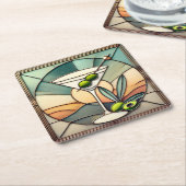 Mid Century Glas in lood 2 Olive Martini Kartonnen Onderzetters (Schuin)