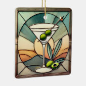 Mid Century Glas in lood 2 Olive Martini Keramisch Ornament (Rechts)