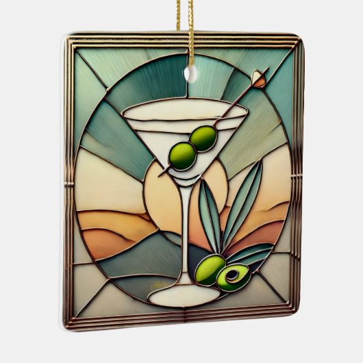 Mid Century Glas in lood 2 Olive Martini Keramisch Ornament (Rechts)