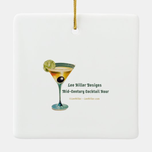 Mid Century Glas in lood 2 Olive Martini Keramisch Ornament (Achterkant)