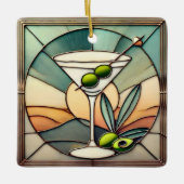 Mid Century Glas in lood 2 Olive Martini Keramisch Ornament (Voorkant)