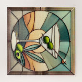 Mid Century Glas in lood 2 Olive Martini Legpuzzel (Horizontaal)