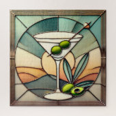 Mid Century Glas in lood 2 Olive Martini Legpuzzel (Verticaal)