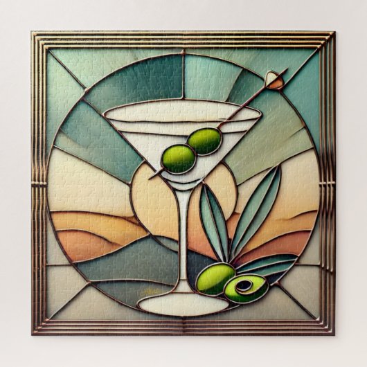 Mid Century Glas in lood 2 Olive Martini Legpuzzel (Verticaal)