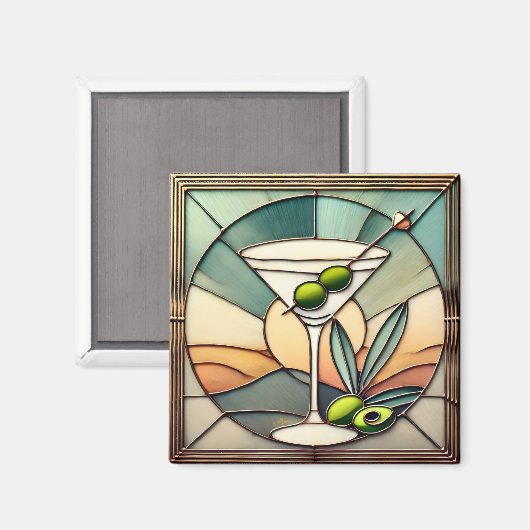 Mid Century Glas in lood 2 Olive Martini Magneet (Voorkant / Achterkant)